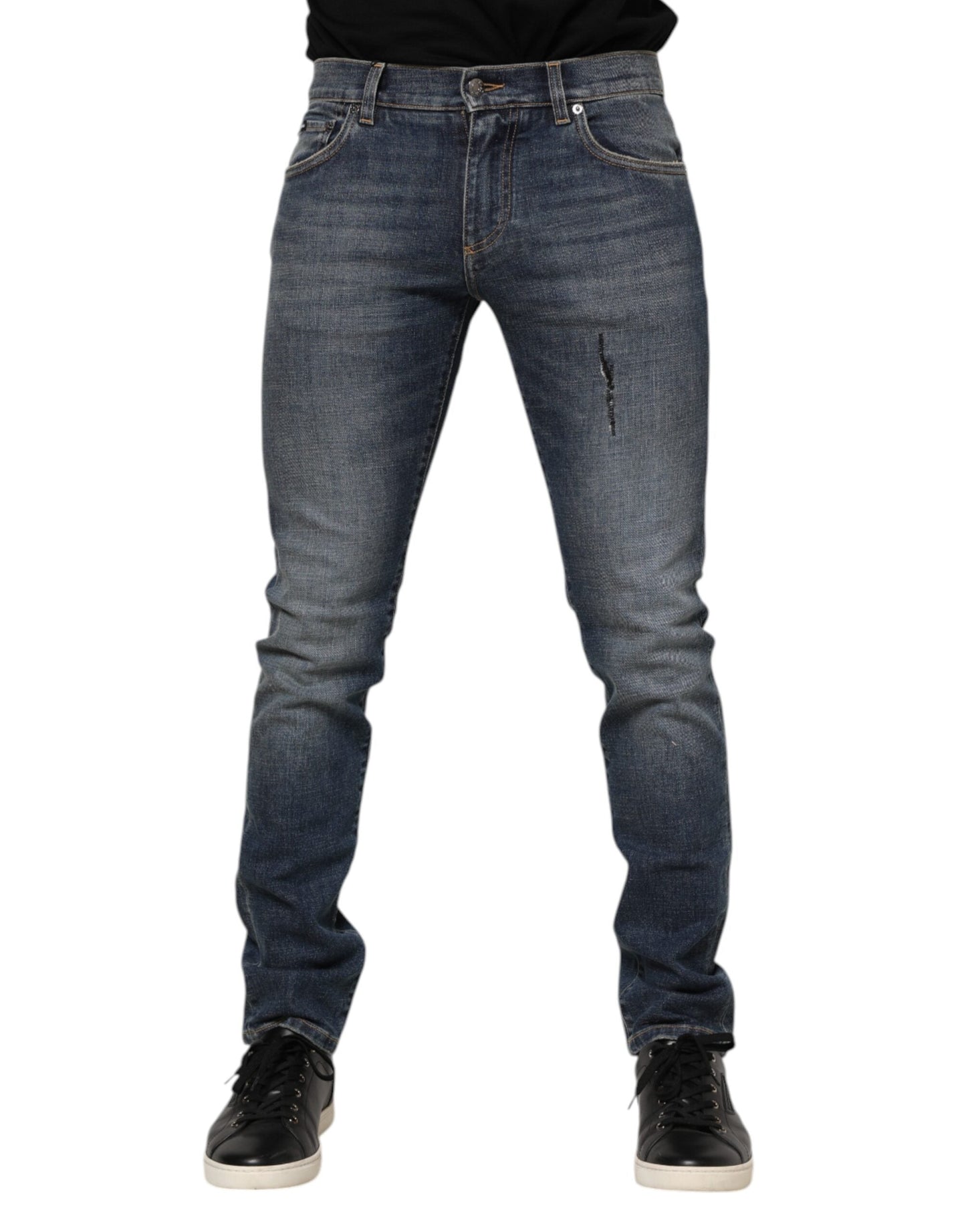 Dolce & Gabbana Blue Washed Skinny Logo Plaque Men Denim Men's Jeans ()