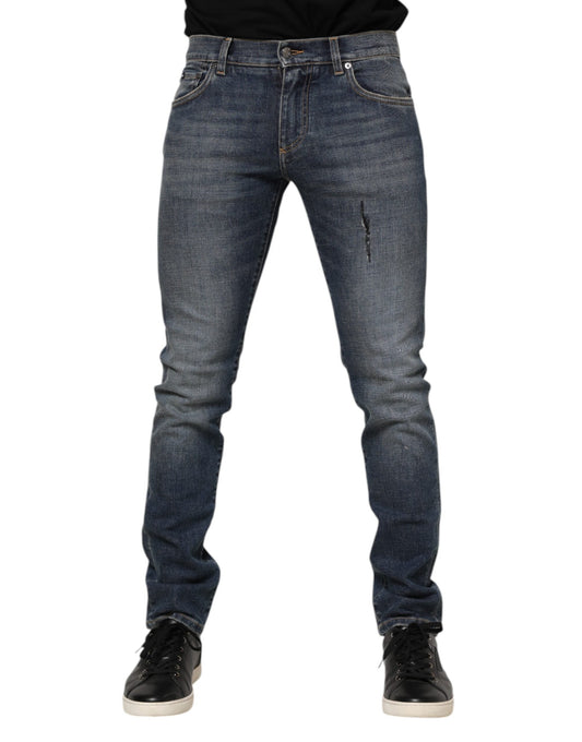 Dolce & Gabbana Blue Washed Skinny Logo Plaque Men Denim Men's Jeans ()
