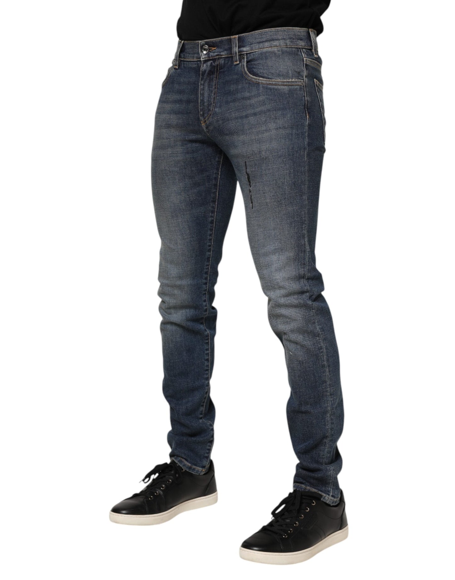 Dolce & Gabbana Blue Washed Skinny Logo Plaque Men Denim Men's Jeans ()