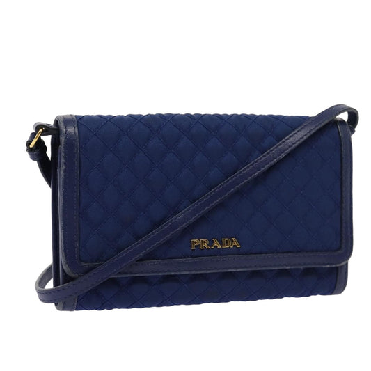 PRADA Shoulder Wallet Nylon Leather Blue  78077