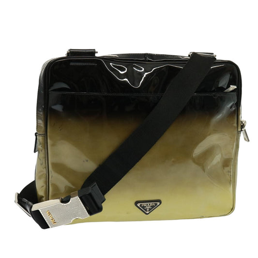 PRADA Shoulder Bag Patent leather Gold Tone Black  78080