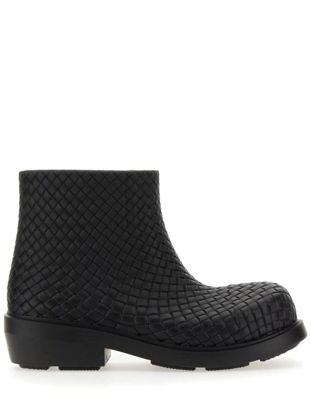 Bottega Veneta Fireman Intrecciato Leather Ankle Boots Black
