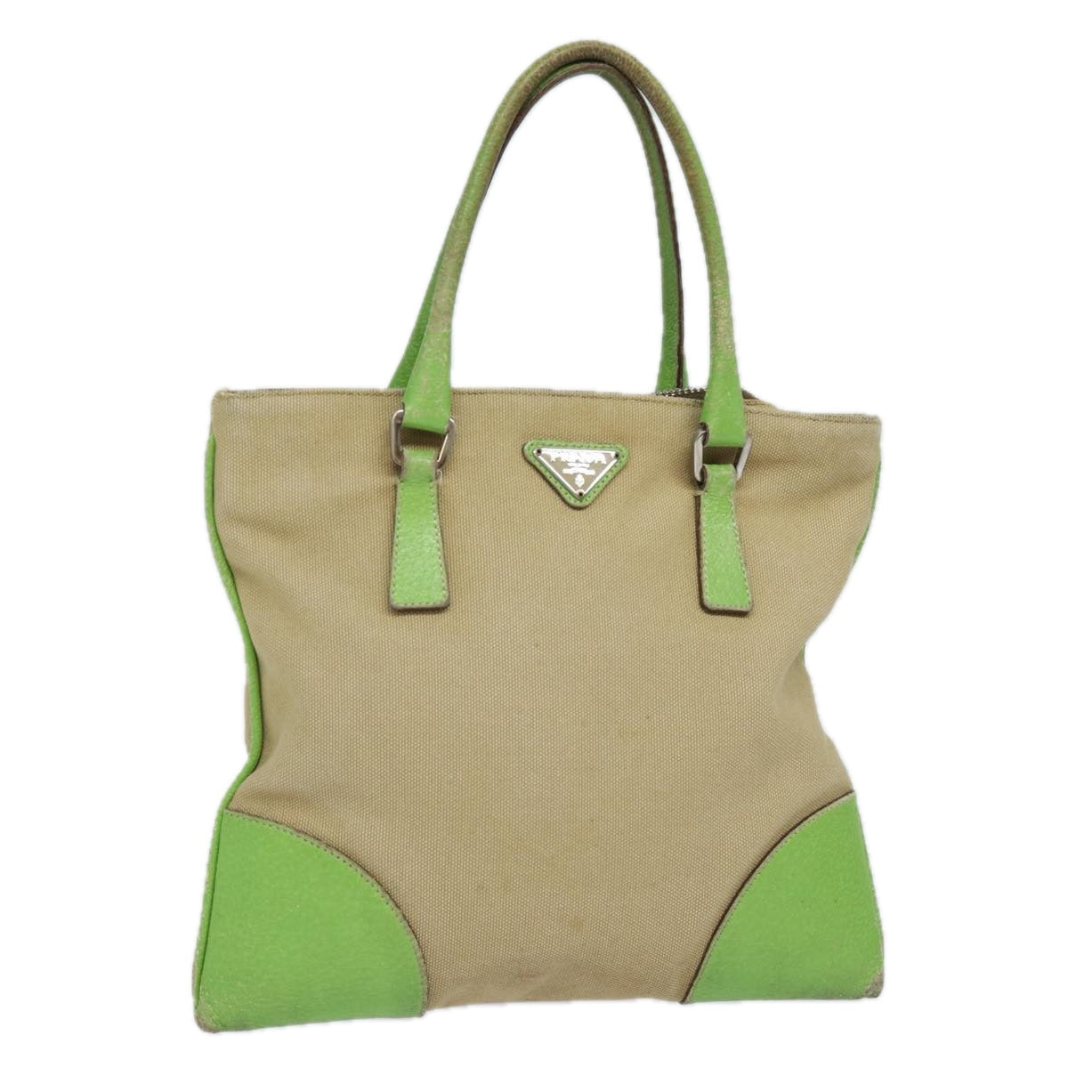 PRADA Hand Bag Canvas Beige  78255