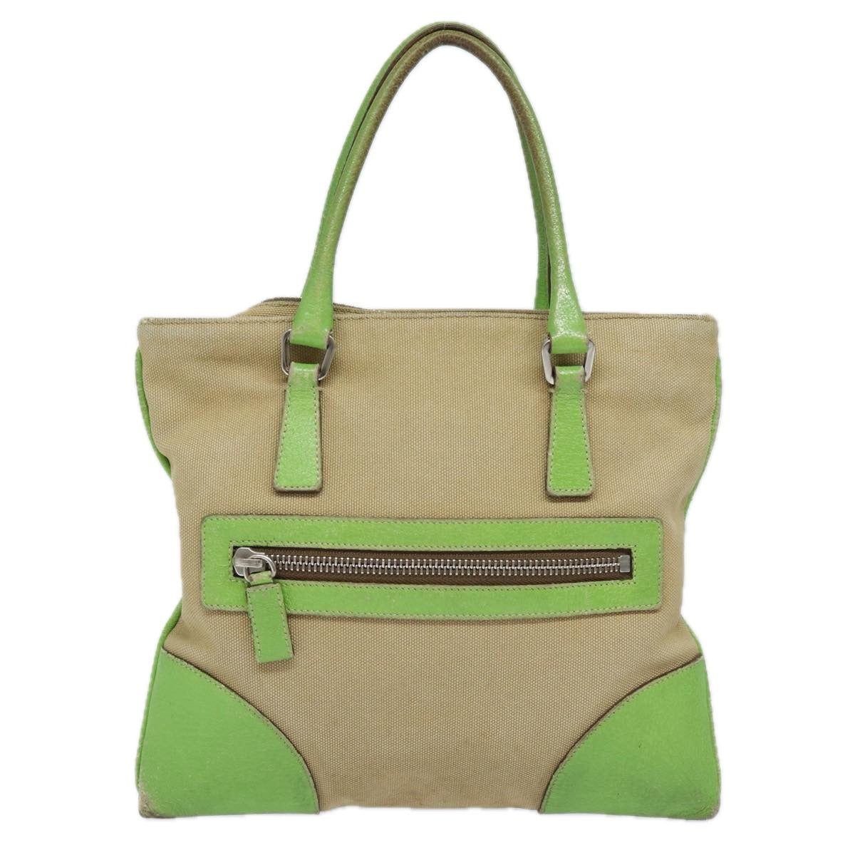 PRADA Hand Bag Canvas Beige  78255
