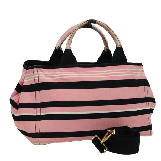 PRADA Canapa MM Hand Bag Canvas 2way Pink Navy  78269