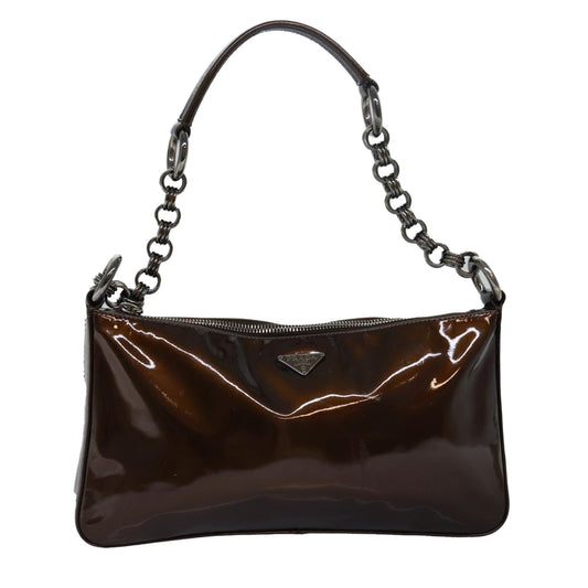 PRADA Shoulder Bag Patent leather Brown  78409