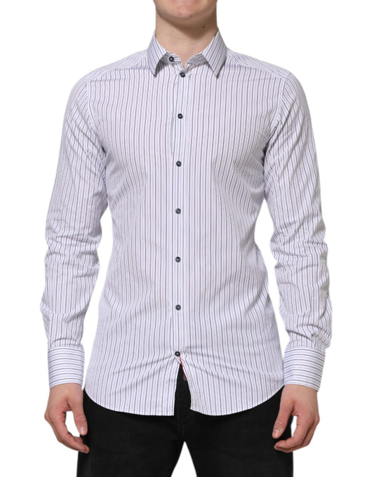 Dolce & Gabbana White Blue Striped Cotton GOLD Formal Men's Shirt