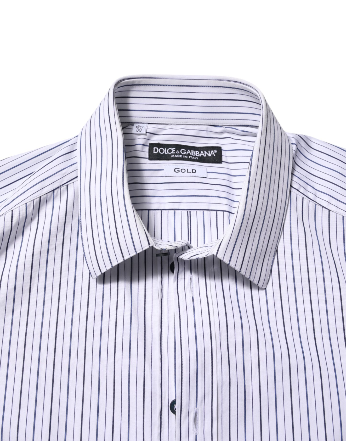 Dolce & Gabbana White Blue Striped Cotton GOLD Formal Men's Shirt