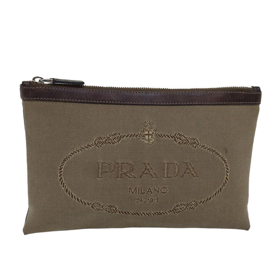 PRADA Clutch Bag Canvas Beige  78483