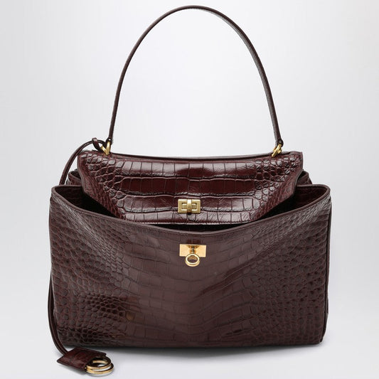 Balenciaga Cocco-Print Burgundy Calfskin Medium Rodeo Bag Women