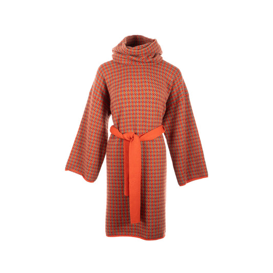 Hermes Size 38 Jacquard Knit Dress with Neck Warmer/Knit Belt Cashmere Orange Brule