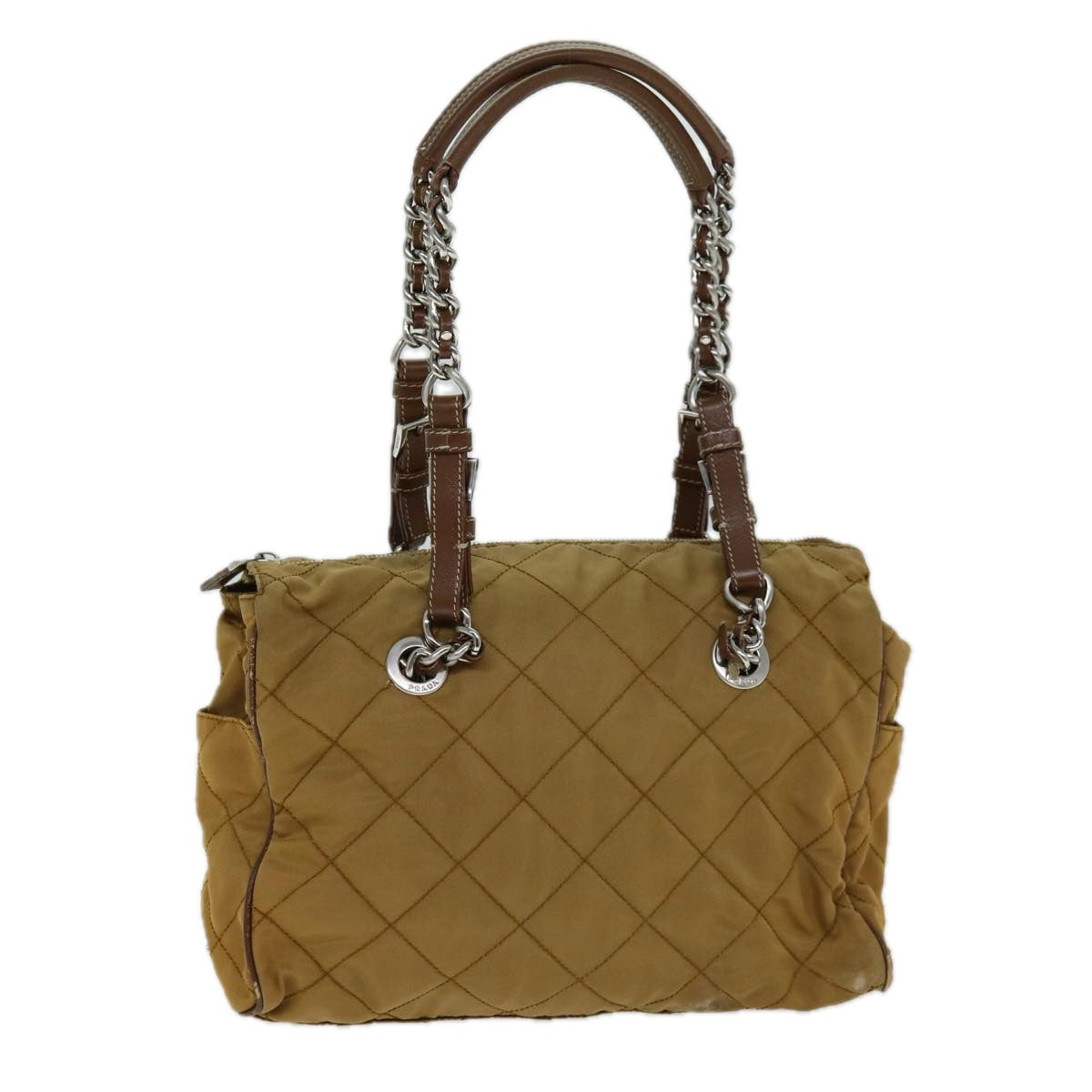 PRADA Chain Quilted Shoulder Bag Nylon Brown  79108