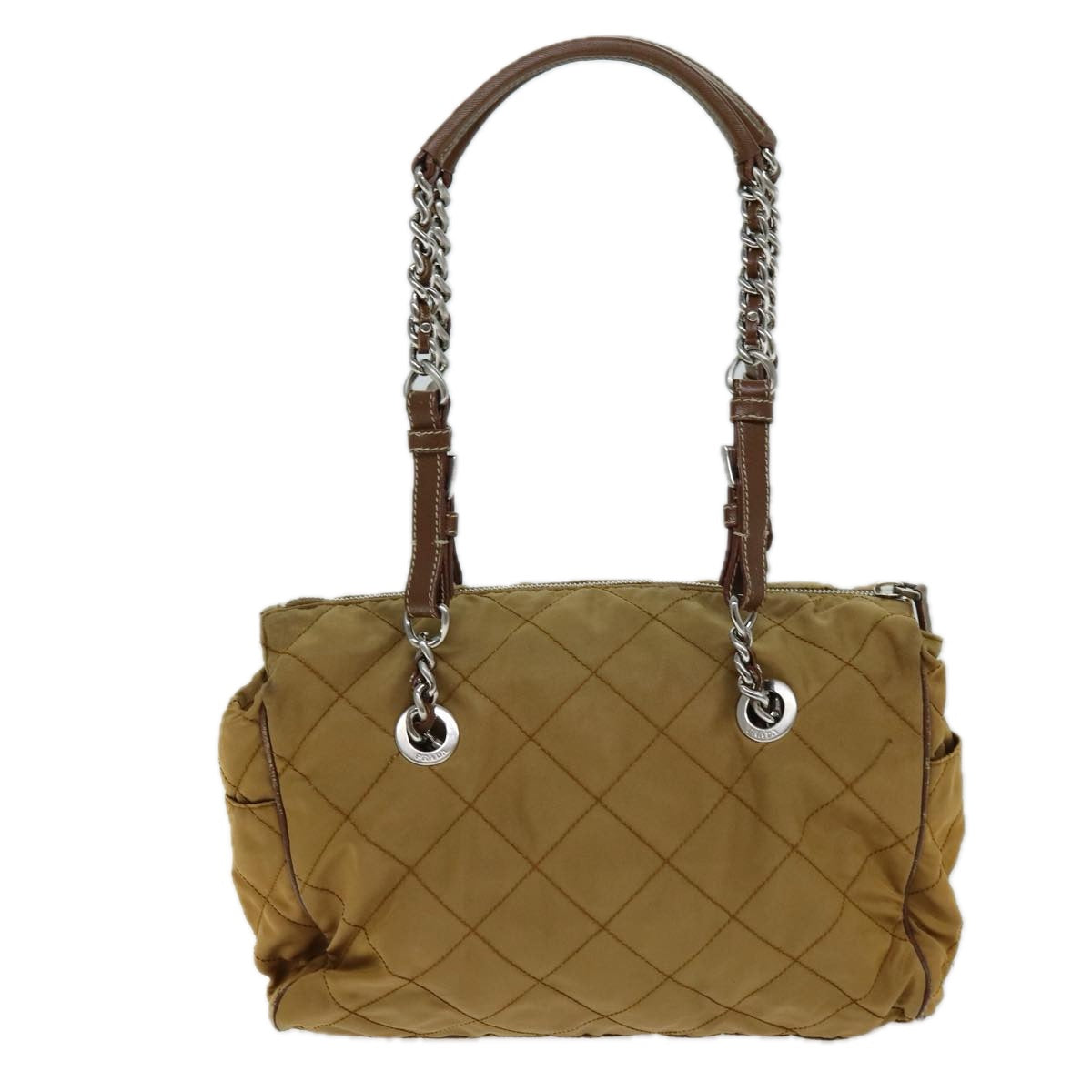 PRADA Chain Quilted Shoulder Bag Nylon Brown  79108