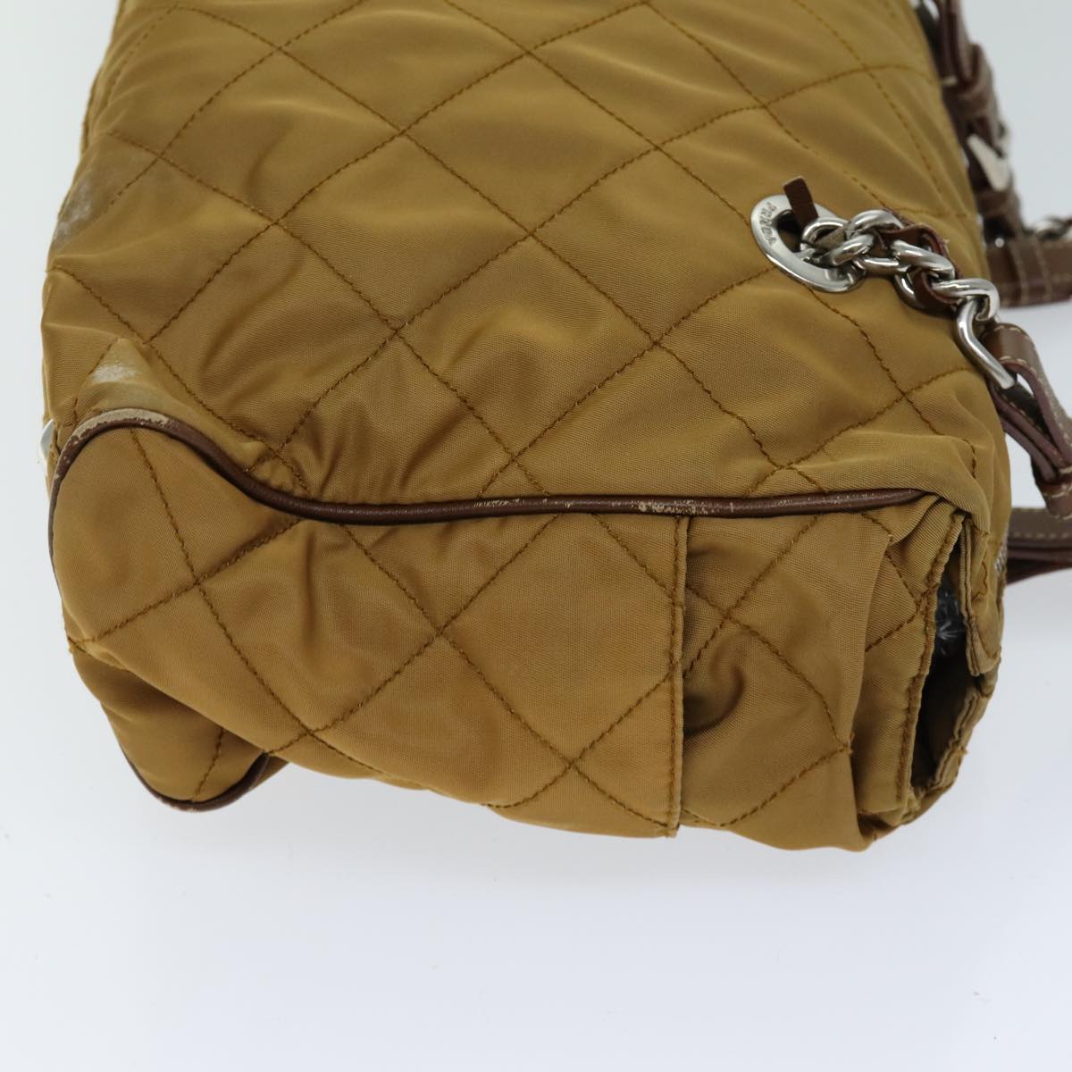 PRADA Chain Quilted Shoulder Bag Nylon Brown  79108