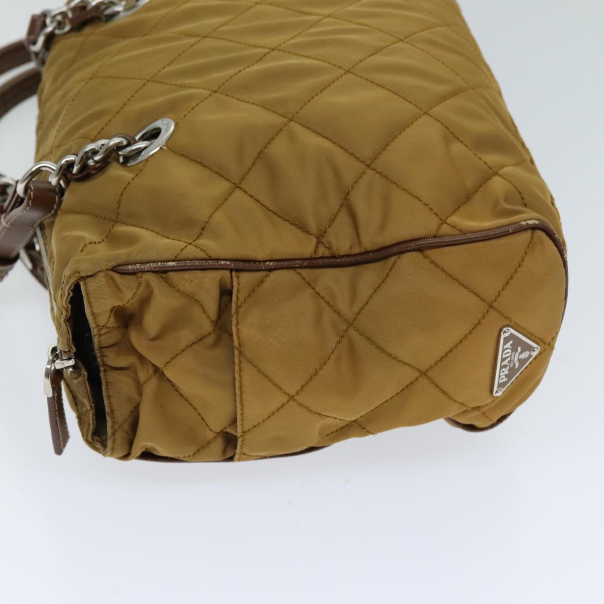 PRADA Chain Quilted Shoulder Bag Nylon Brown  79108