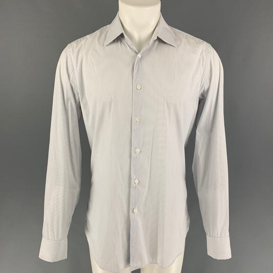 PRADA Size M White Navy Stripe Cotton Blend Button Up Long Sleeve Shirt