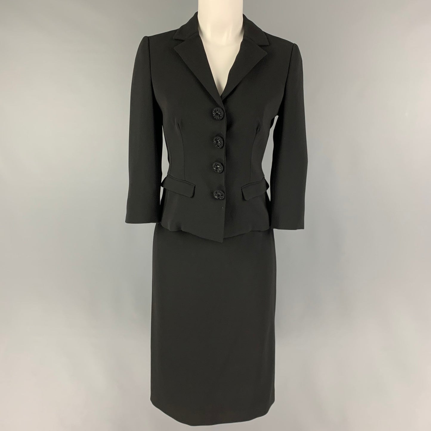 PRADA Size 4 Black Triacetate Blend Single Breasted Skirt Suit