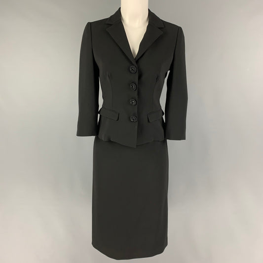 PRADA Size 4 Black Triacetate Blend Single Breasted Skirt Suit