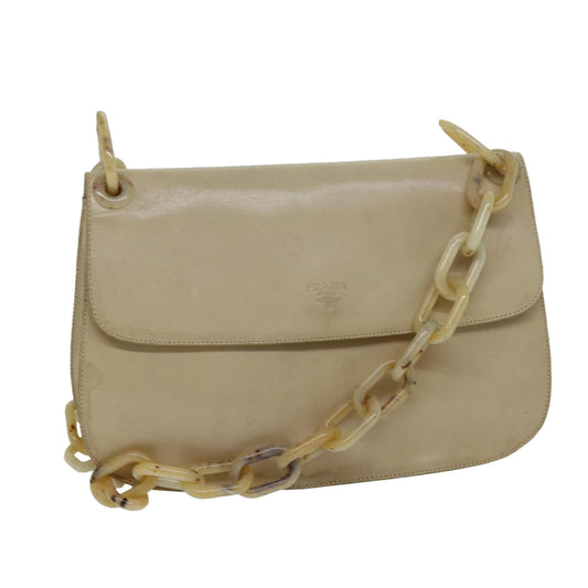 PRADA Chain Shoulder Bag Leather Beige  79656