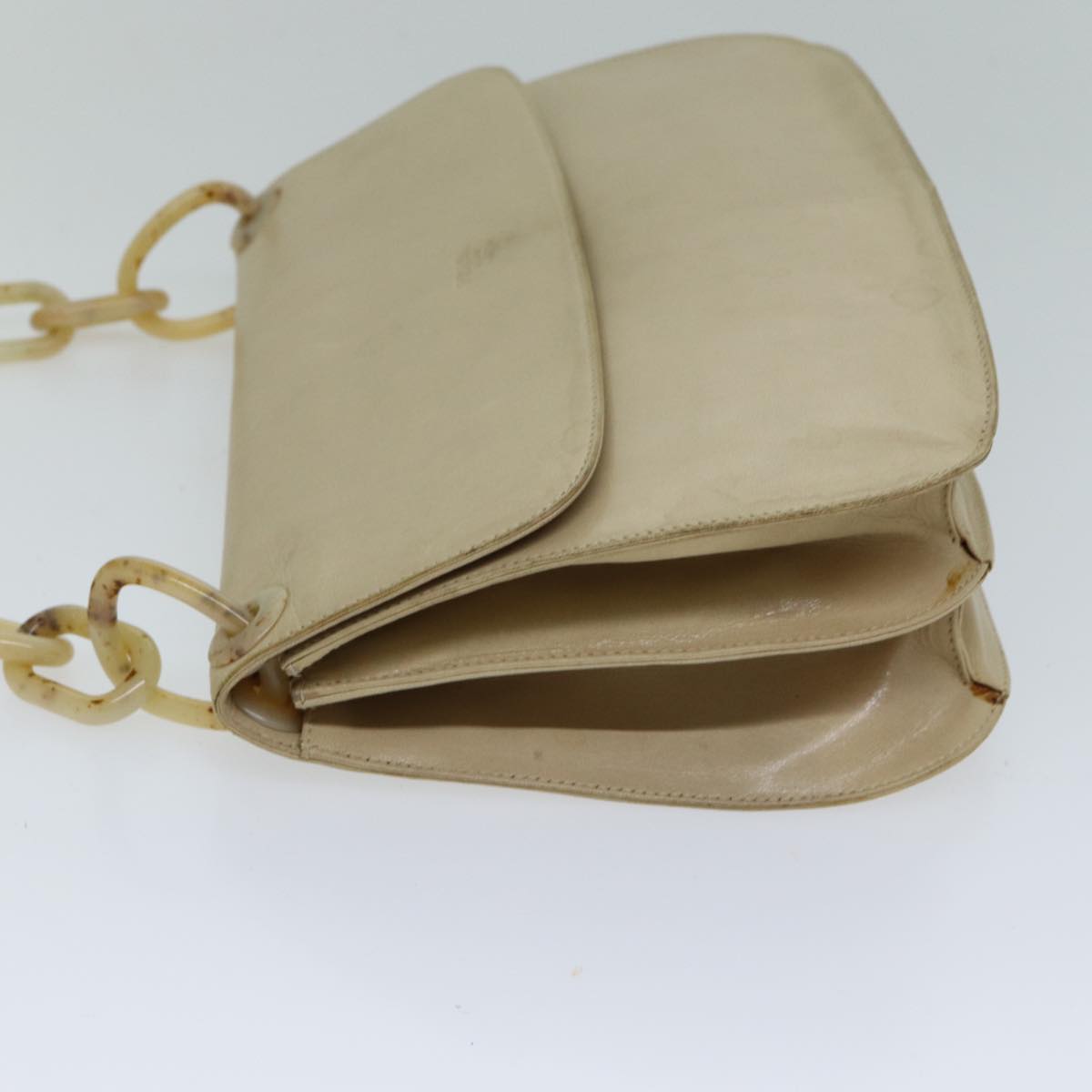 PRADA Chain Shoulder Bag Leather Beige  79656