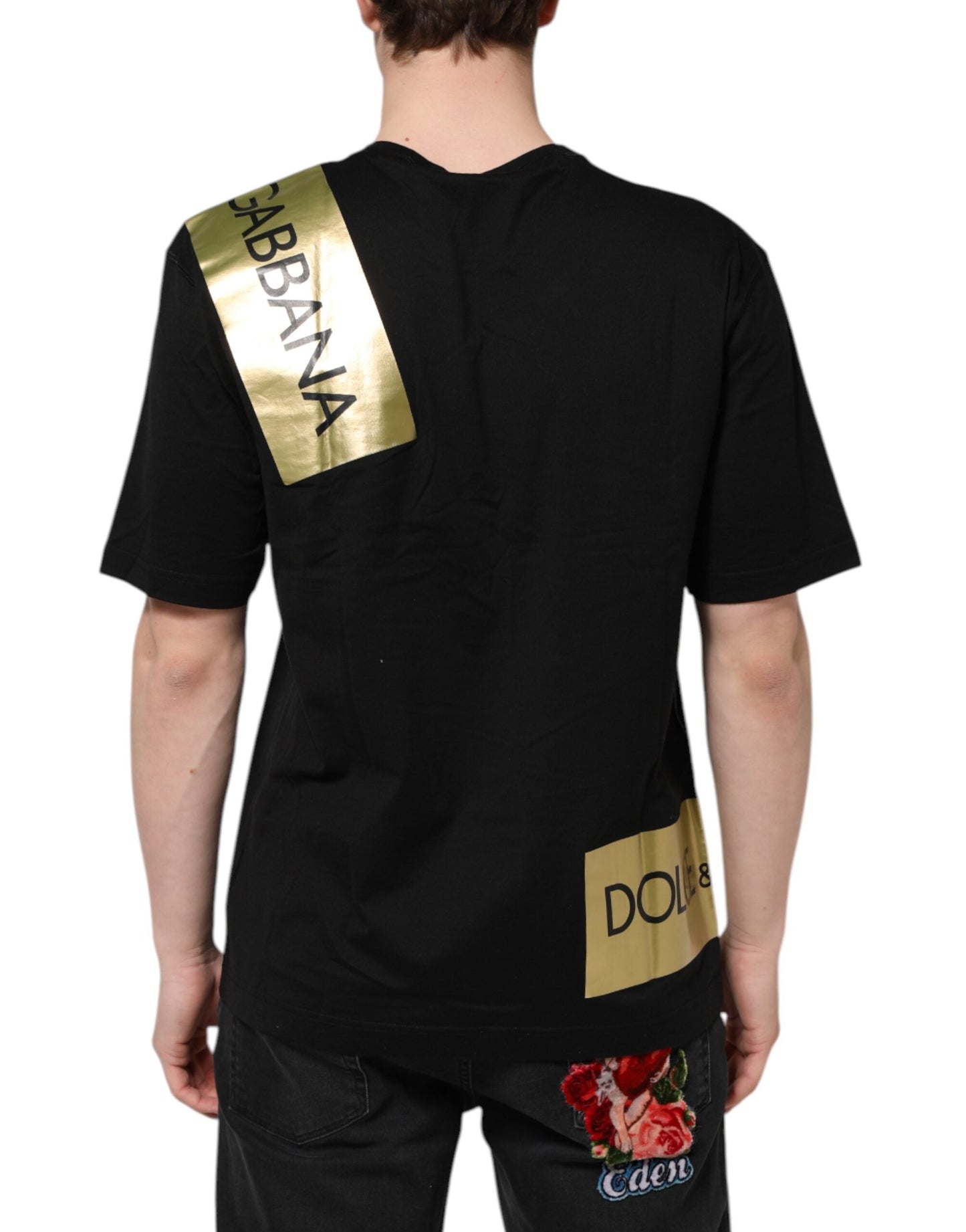 Dolce & Gabbana Black Logo Tape Cotton Men Crew Neck Men's T-shirt