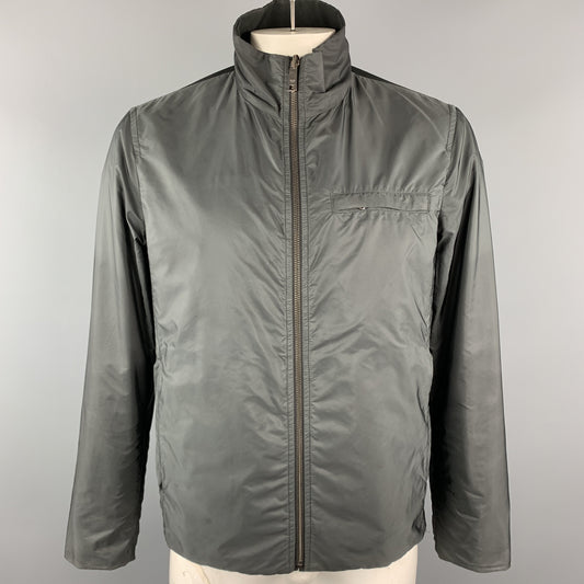 PRADA Size L Charcoal Polyester Reversible Zip Up Reversible Jacket