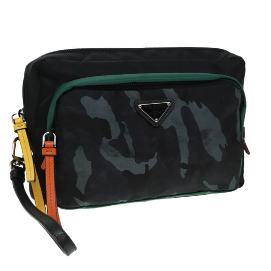 PRADA Clutch Bag Nylon Black Green  79868