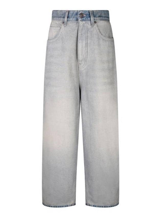 Balenciaga Logo Patch Faded Tapered Baggy Jeans Blue