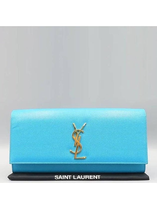 Saint Laurent 326079 Blue leather SAC CASSANDRE YSL gold logo flap clutch