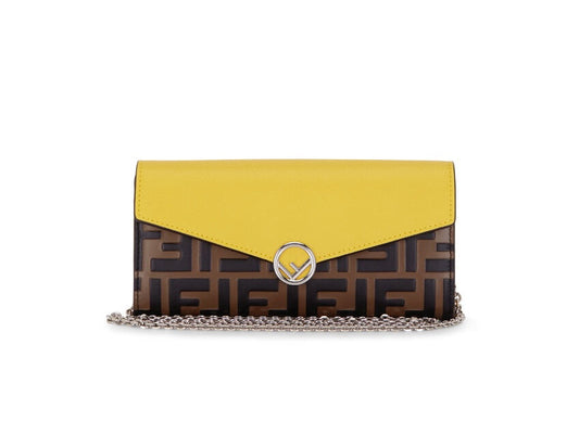 Fendi Continental Wallet with Chain in Red Leather