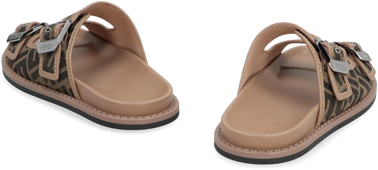 FENDI Embroidered Canvas Slippers