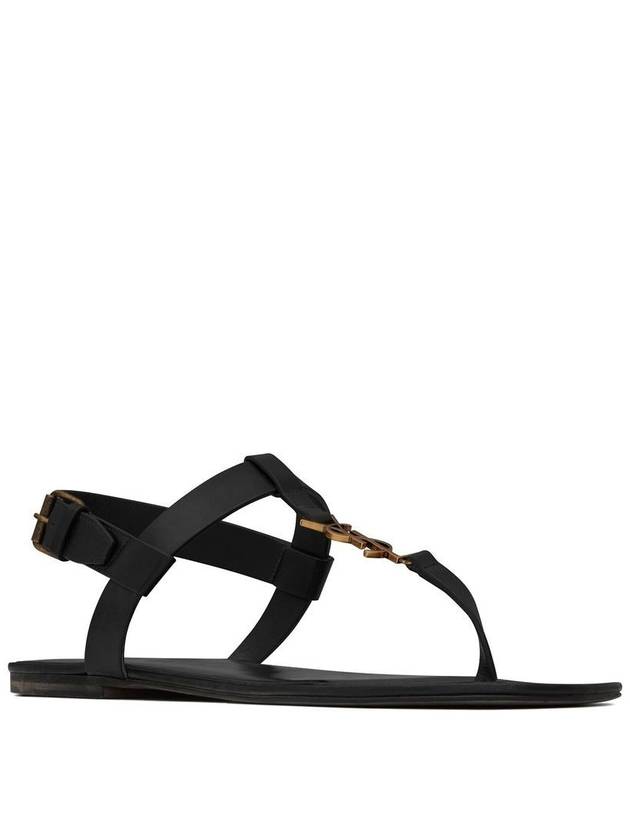 Saint Laurent Men's Cassandra Strap Leather Sandals Black