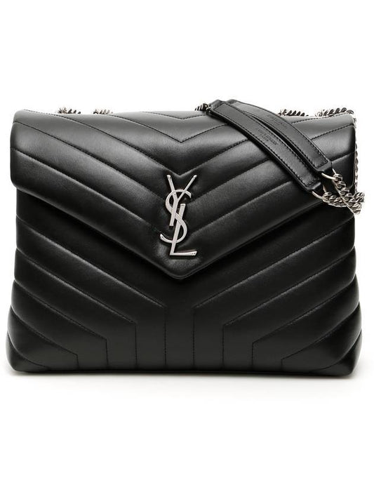 Saint Laurent Silver Monogram Loulou Matelasse Y Leather Medium Shoulder Bag Black