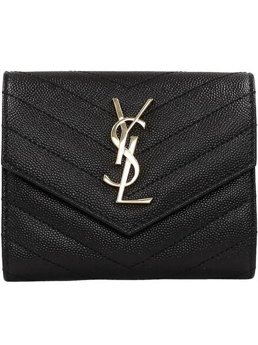 Saint Laurent Matelasse Monogram Quilting Flap Half Wallet Black