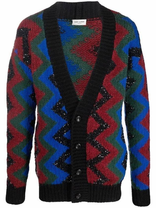Saint Laurent Men's Wool Blend Jacquard Cardigan