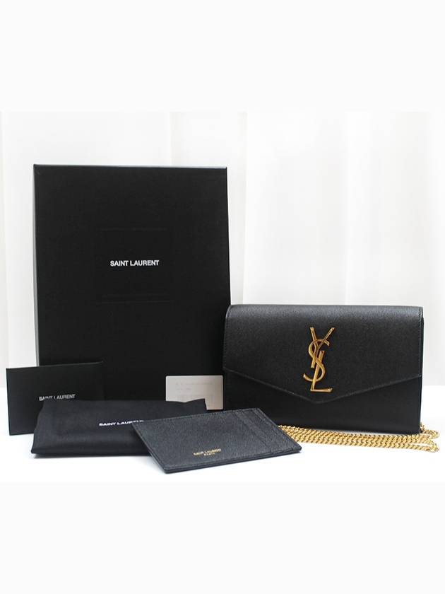 Saint Laurent Monogram Uptown Chain Gold Plated Black Shoulder Bag 607788