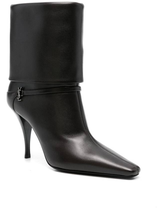 Saint Laurent Niki Leather Ankle Boots Eagle Brown