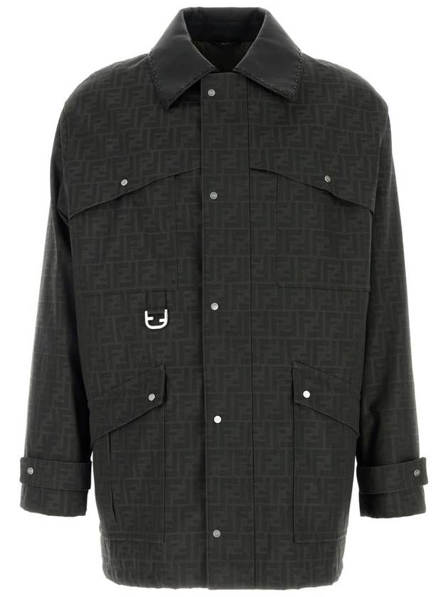 Fendi Waxed FF Jacquard Blouson Jacket Brown