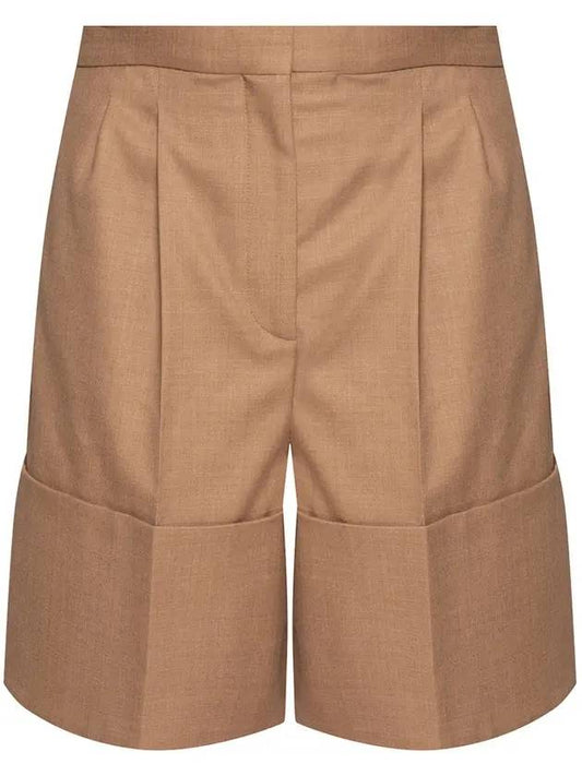 Burberry Wide Turn-Up Pintuck Wool Shorts Brown