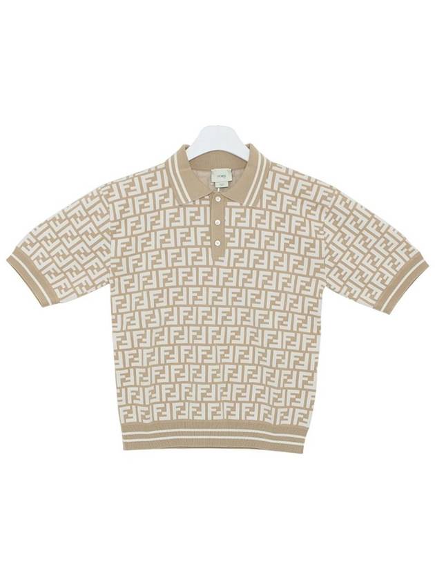 Fendi FF Logo All-Over Polo Shirt Beige