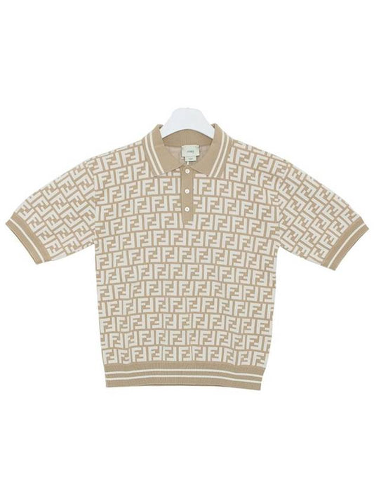 Fendi FF Logo All-Over Polo Shirt Beige