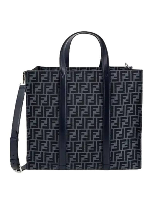 Fendi FF Jacquard Fabric Shopper Tote Bag Navy