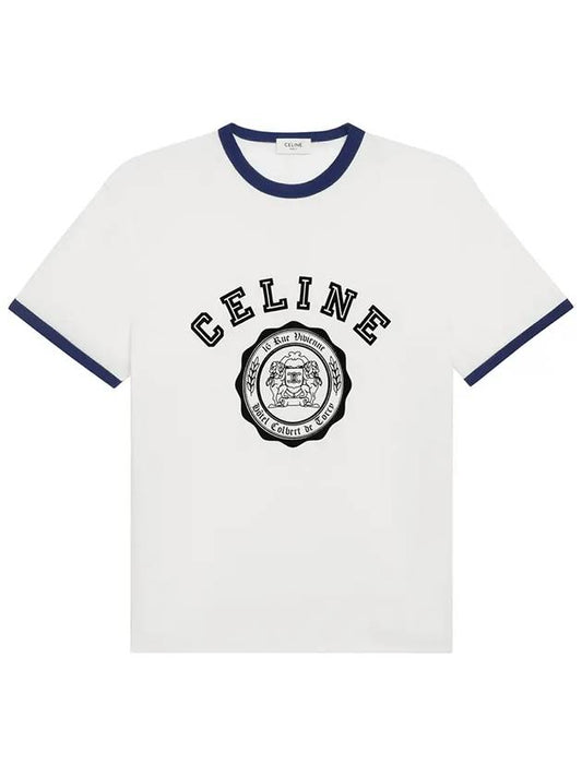 CELINE Blason Loose Cotton Jersey Short Sleeve T-Shirt Off White