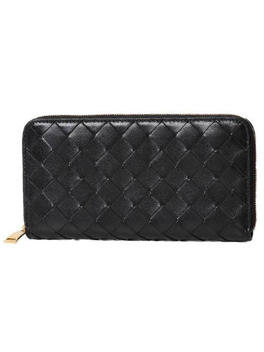 Bottega Veneta Intrecciato Zipper Around Long Wallet Black