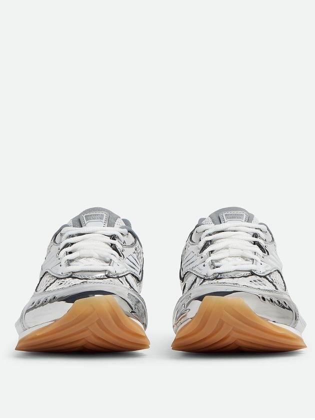 Bottega Veneta Orbit Mesh Rubber Low Top Sneakers Silver White