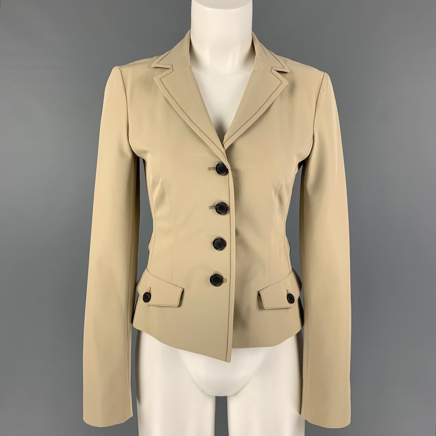 PRADA Size 4 Beige Polyester Contrast Stitch Jacket