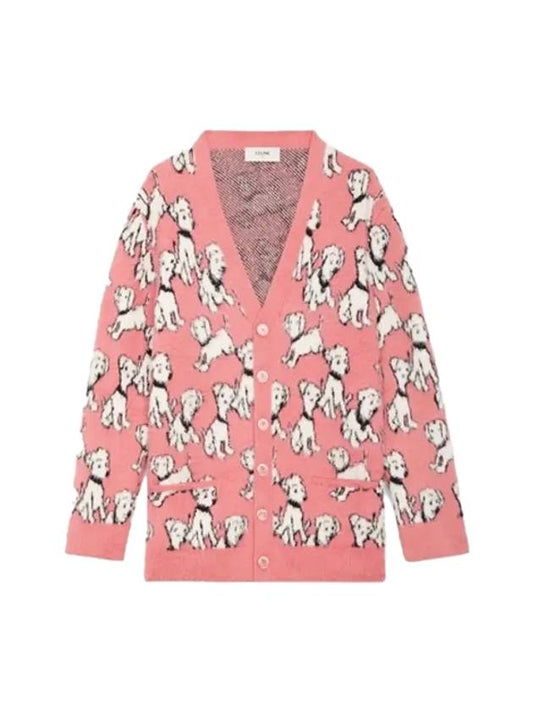 CELINE Artist Jacquard Brushed Cotton Cardigan Pink