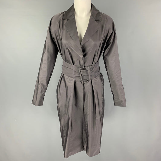 PRADA Size 4 Grey Silk Belted Coat