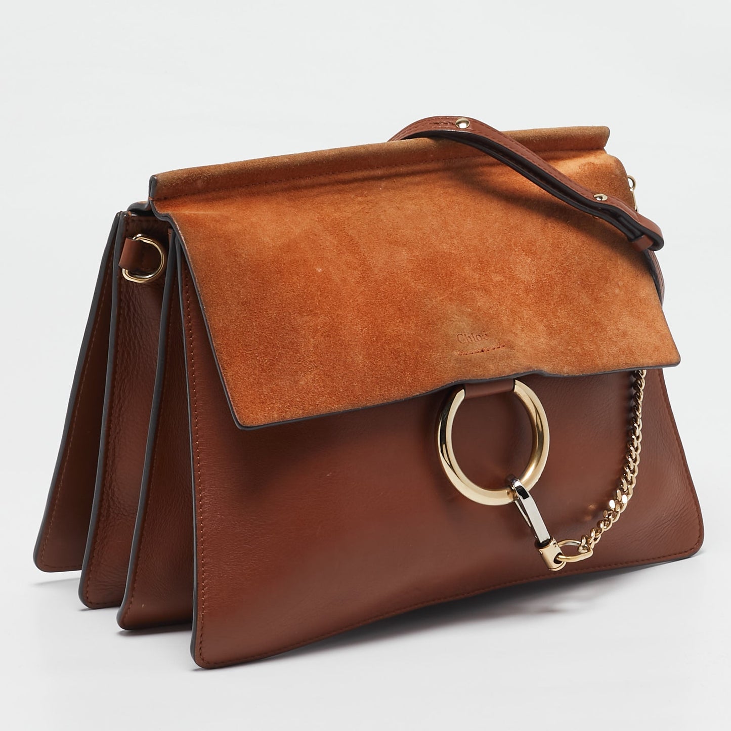 Chloe Brown/orange Leather Ad Suede Faye Medium Shoulder Bag