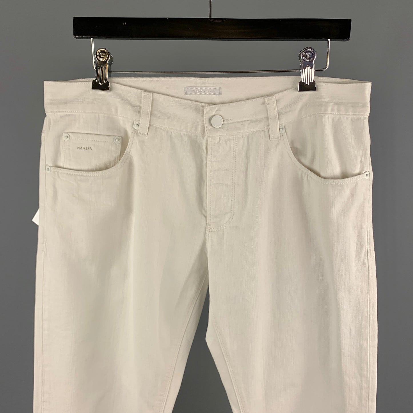 PRADA Size 33 White Solid Denim Button Fly Jeans